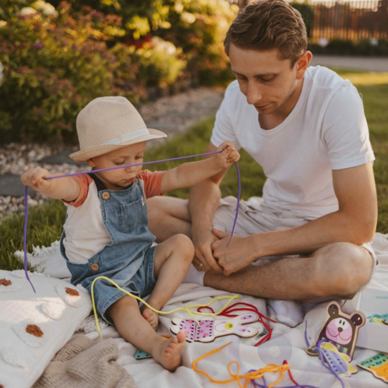 WOOPIE GREEN Деревянное кружево 5-в-1 Животные для продевания ниток