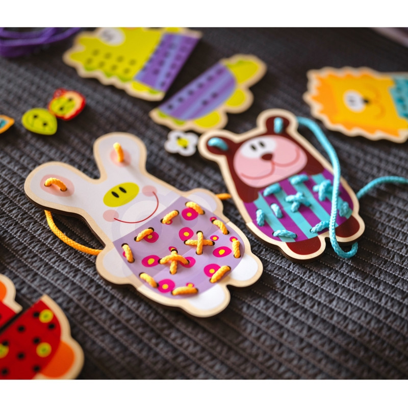 WOOPIE GREEN Деревянное кружево 5-в-1 Животные для продевания ниток