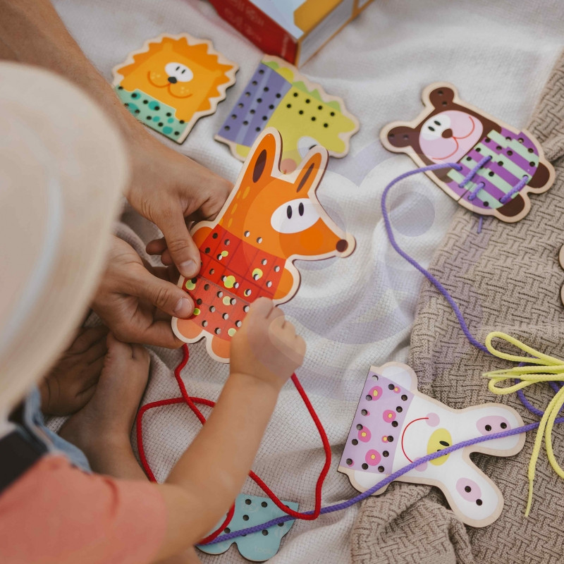 WOOPIE GREEN Деревянное кружево 5-в-1 Животные для продевания ниток