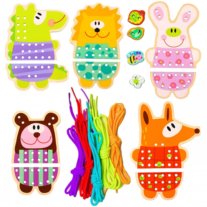 WOOPIE GREEN Деревянное кружево 5-в-1 Животные для продевания ниток