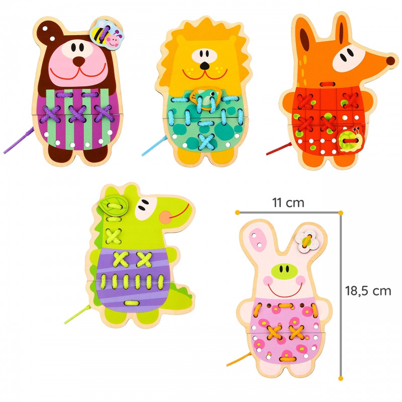 WOOPIE GREEN Деревянное кружево 5-в-1 Животные для продевания ниток