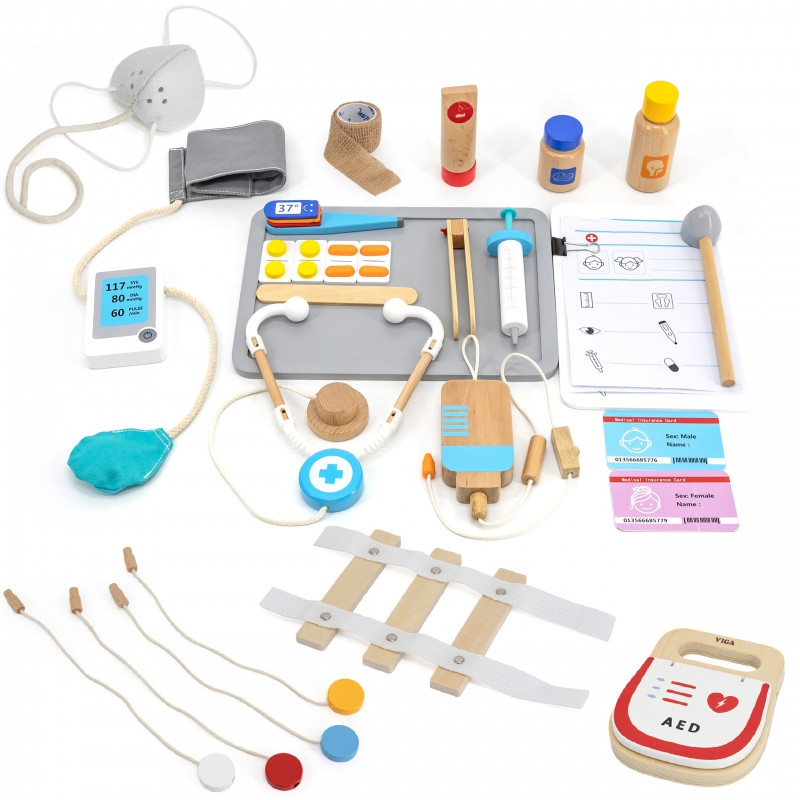 VIGA Didelis medinis greitosios pagalbos rinkinys Greitosios pagalbos maži gelbėtojų priedai 25 vnt.