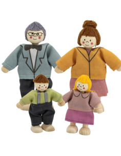 VIGA medinių lėlių rinkinys medžiaginiai drabužiai 4 vnt