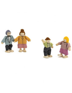 VIGA medinių lėlių rinkinys medžiaginiai drabužiai 4 vnt 2