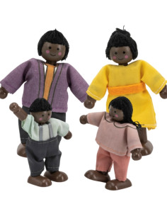 VIGA Medinių lėlių rinkinys Medžiaginiai drabužiai 4 vnt Tamsi oda