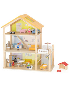 VIGA Zestaw Drewniany Domek dla Lalek z Laleczkami i Akcesoriami