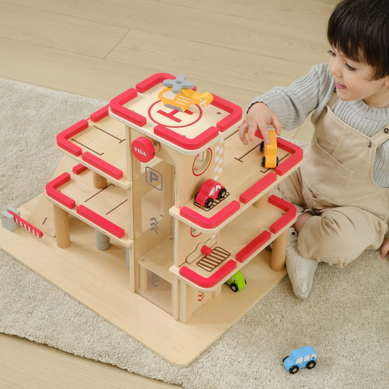 Деревянная парковка VIGA для автомобилей с лифтом на 4 машины и вертолетом