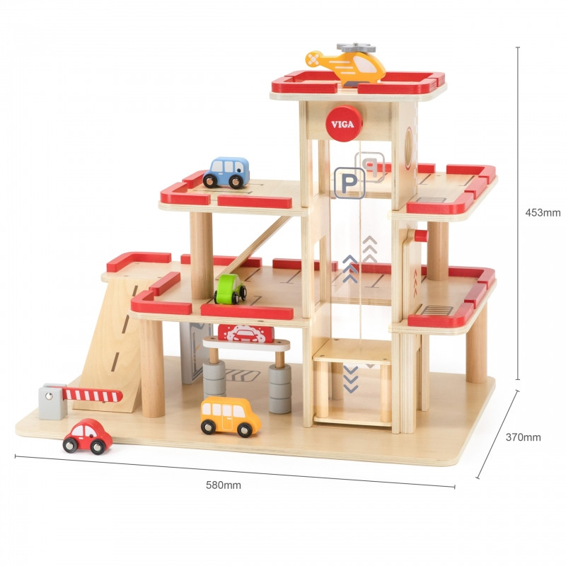 Деревянная парковка VIGA для автомобилей с лифтом на 4 машины и вертолетом