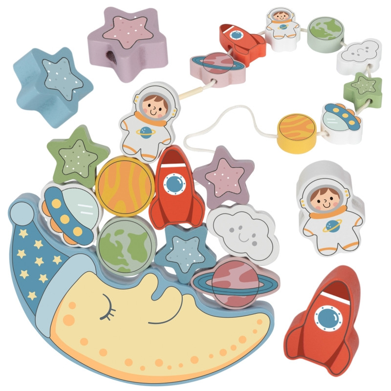 TOOKY TOY Space Sleeping Moon balansavimo dėlionė Medinis sriegimas Montessori erdvė