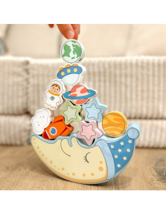 TOOKY TOY Kosmiczny Śpiący Księżyc Balansująca Układanka Drewniana Nawlekanka Montessori Kosmos 2
