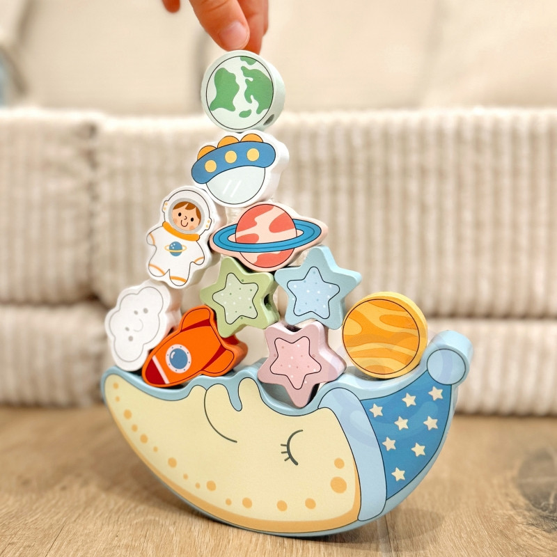TOOKY TOY Космическая спящая луна, балансирующая деревянная головоломка, нанизываемая на нить, Монтессори Космос