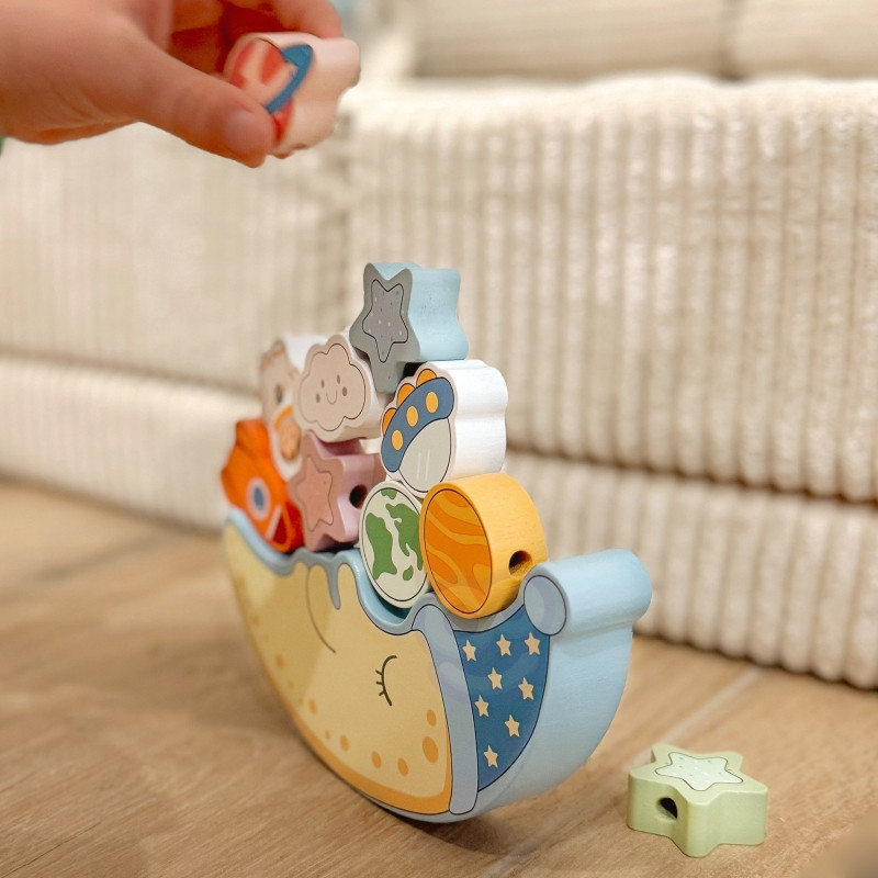 TOOKY TOY Space Sleeping Moon balansavimo dėlionė Medinis sriegimas Montessori erdvė