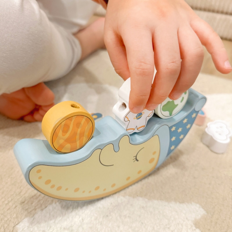 TOOKY TOY Space Sleeping Moon balansavimo dėlionė Medinis sriegimas Montessori erdvė