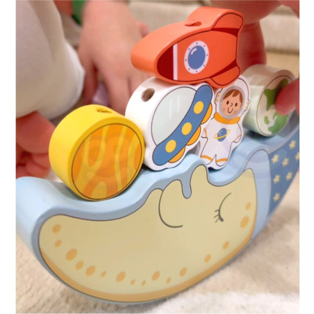 TOOKY TOY Space Sleeping Moon balansavimo dėlionė Medinis sriegimas Montessori erdvė TOOKY TOY Space Sleeping Moon balansavimo dėlionė Medinis sriegimas Montessori erdvė