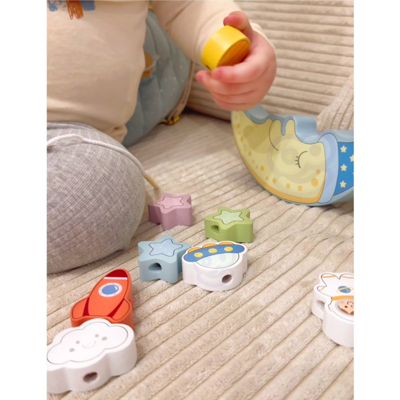 TOOKY TOY Space Sleeping Moon balansavimo dėlionė Medinis sriegimas Montessori erdvė