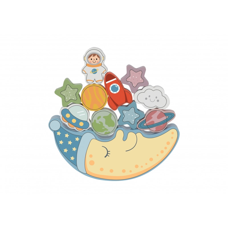 TOOKY TOY Space Sleeping Moon balansavimo dėlionė Medinis sriegimas Montessori erdvė