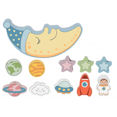 TOOKY TOY Космическая спящая луна, балансирующая деревянная головоломка, нанизываемая на нить, Монтессори Космос