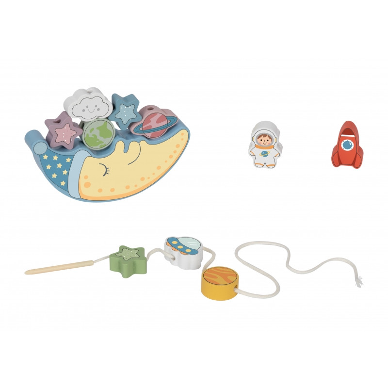 TOOKY TOY Космическая спящая луна, балансирующая деревянная головоломка, нанизываемая на нить, Монтессори Космос