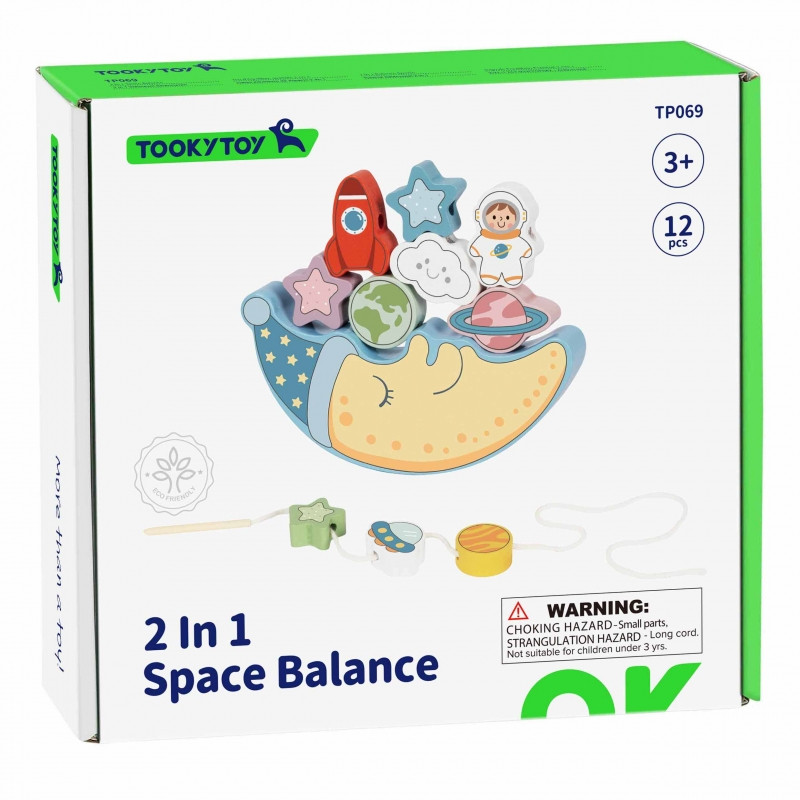 TOOKY TOY Space Sleeping Moon balansavimo dėlionė Medinis sriegimas Montessori erdvė