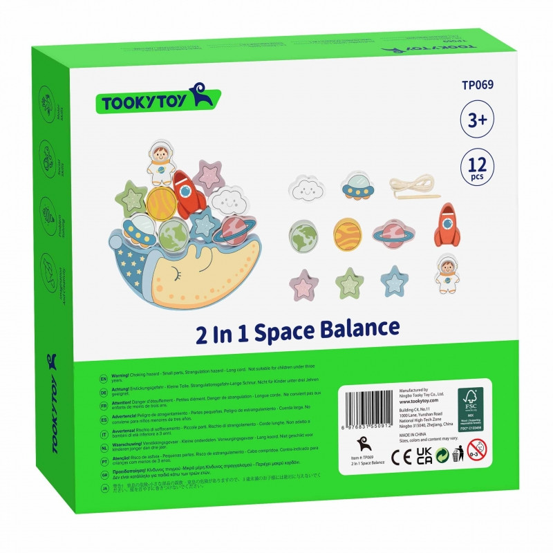 TOOKY TOY Space Sleeping Moon balansavimo dėlionė Medinis sriegimas Montessori erdvė