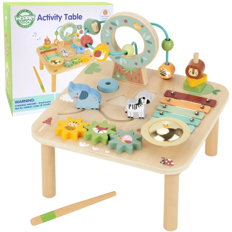 WOOPIE GREEN medinis edukacinis muzikinis sensorinis labirinto stalas 5in1