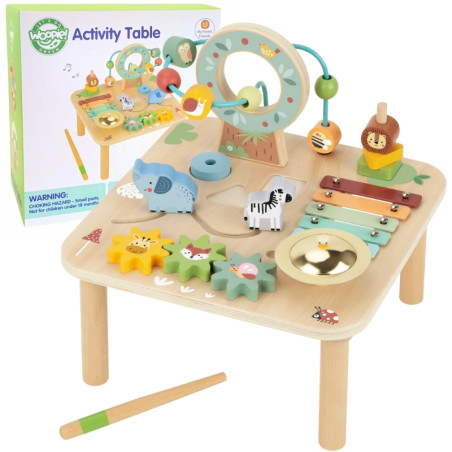 WOOPIE GREEN medinis edukacinis muzikinis sensorinis labirinto stalas 5in1 WOOPIE GREEN medinis edukacinis muzikinis sensorinis labirinto stalas 5in1