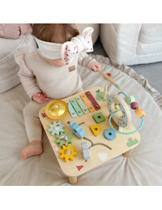 WOOPIE GREEN medinis edukacinis muzikinis sensorinis labirinto stalas 5in1 2