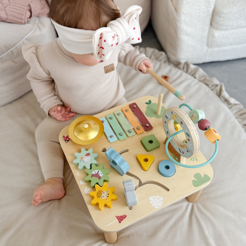 WOOPIE GREEN medinis edukacinis muzikinis sensorinis labirinto stalas 5in1