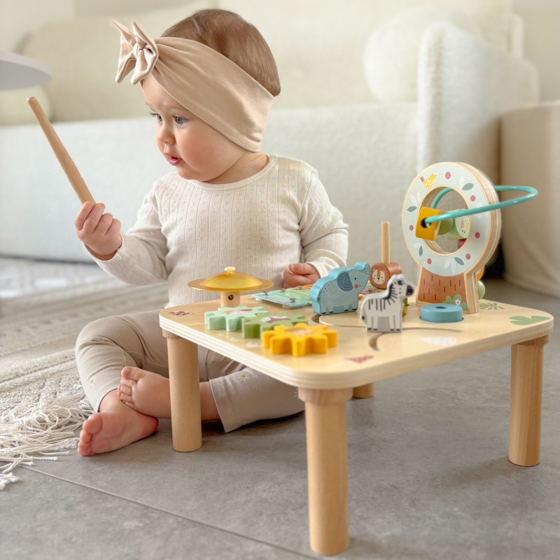 WOOPIE GREEN medinis edukacinis muzikinis sensorinis labirinto stalas 5in1