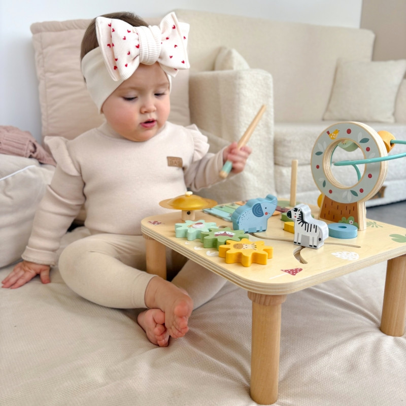 WOOPIE GREEN medinis edukacinis muzikinis sensorinis labirinto stalas 5in1