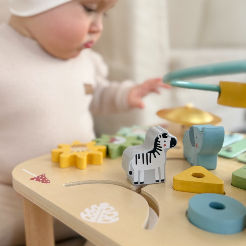 WOOPIE GREEN medinis edukacinis muzikinis sensorinis labirinto stalas 5in1
