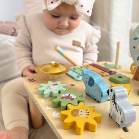 WOOPIE GREEN medinis edukacinis muzikinis sensorinis labirinto stalas 5in1 WOOPIE GREEN medinis edukacinis muzikinis sensorinis labirinto stalas 5in1