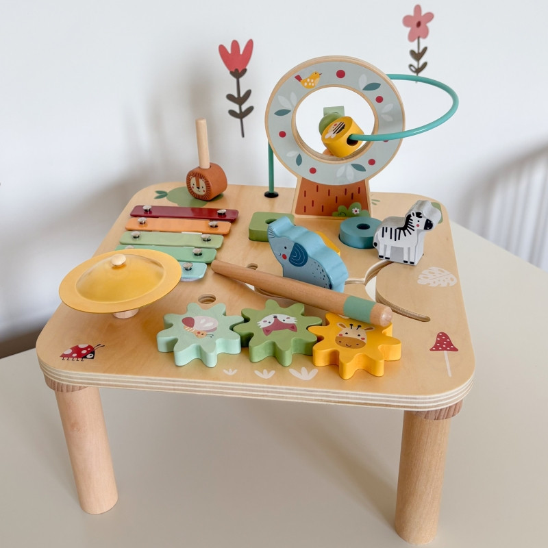 WOOPIE GREEN medinis edukacinis muzikinis sensorinis labirinto stalas 5in1