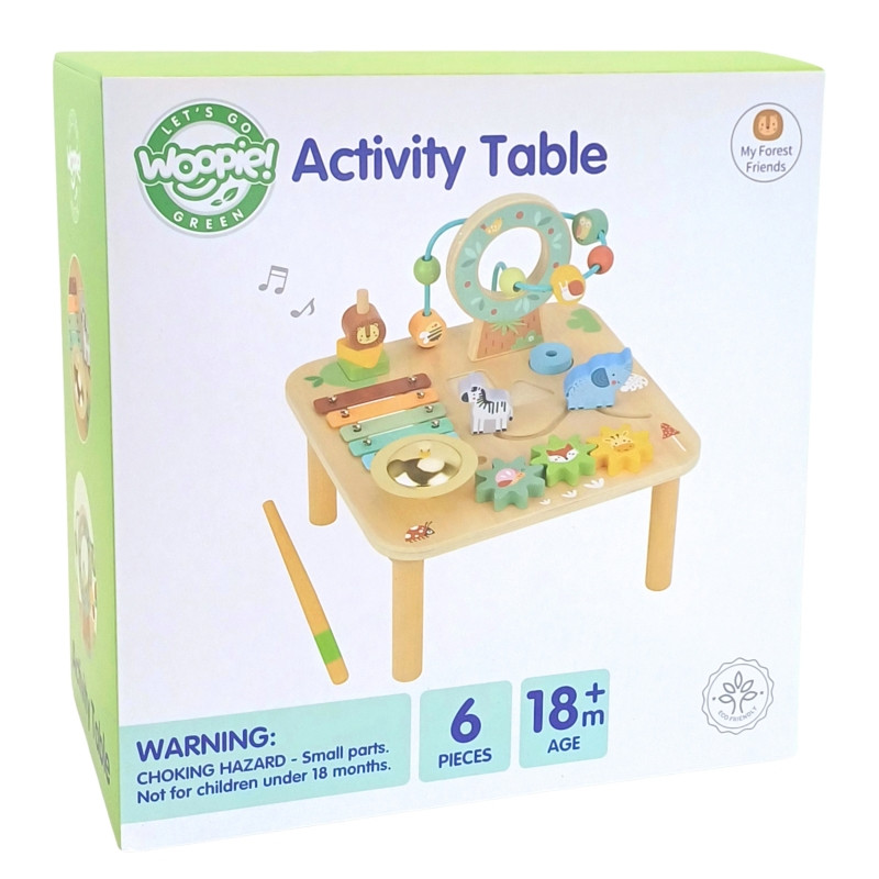 WOOPIE GREEN medinis edukacinis muzikinis sensorinis labirinto stalas 5in1