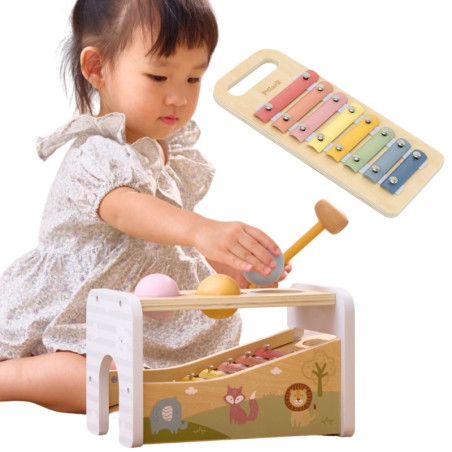 VIGA Medinis cimbolų su kamuoliukais ir plaktuku rinkinys