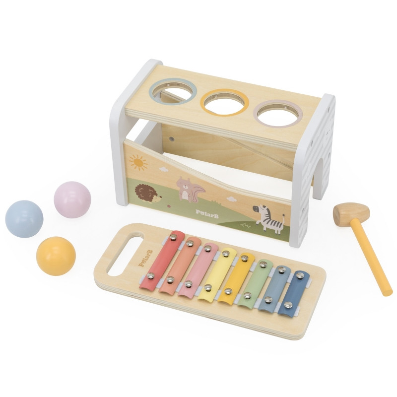 VIGA Medinis cimbolų su kamuoliukais ir plaktuku rinkinys