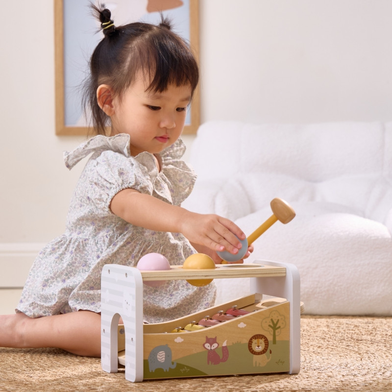 VIGA Medinis cimbolų su kamuoliukais ir plaktuku rinkinys