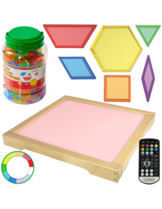 MASTERKIDZ LED šviesos skydelio spalvos keitimo nuotolinio valdymo pultas + Montessori plytų mozaika 140 vnt.