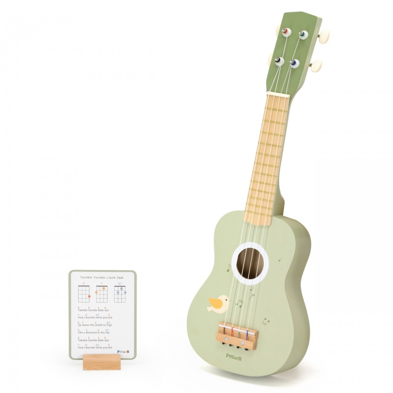 Viga medinė ukulele gitara vaikams žalia su natomis