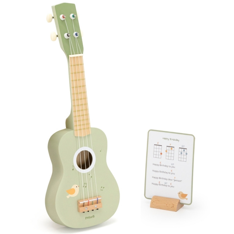 Viga medinė ukulele gitara vaikams žalia su natomis