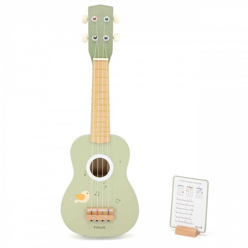 Viga medinė ukulele gitara vaikams žalia su natomis