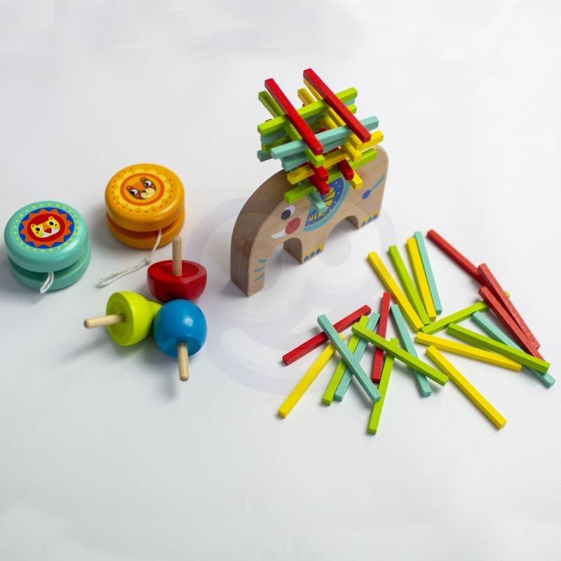 TOOKY TOY Arkadinių žaidimų rinkinys Spinning Top JoJo Elephant 46 vnt.