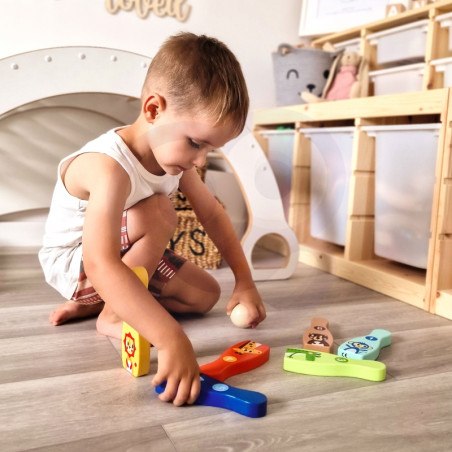 TOOKY TOY medinis boulingas vaikams 6 vnt. + Kamuolys TOOKY TOY medinis boulingas vaikams 6 vnt. + Kamuolys