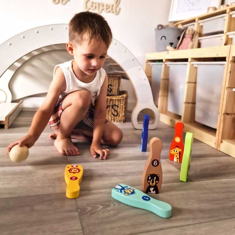 TOOKY TOY medinis boulingas vaikams 6 vnt. + Kamuolys