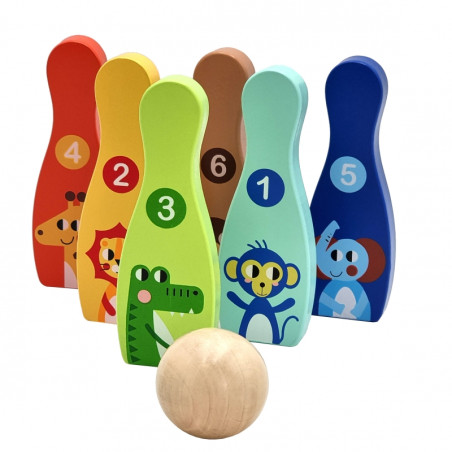TOOKY TOY medinis boulingas vaikams 6 vnt. + Kamuolys TOOKY TOY medinis boulingas vaikams 6 vnt. + Kamuolys