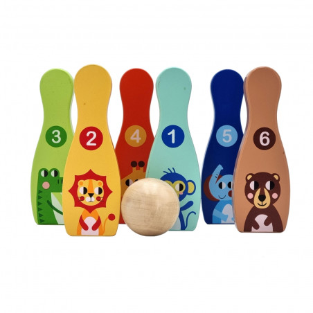 TOOKY TOY medinis boulingas vaikams 6 vnt. + Kamuolys TOOKY TOY medinis boulingas vaikams 6 vnt. + Kamuolys