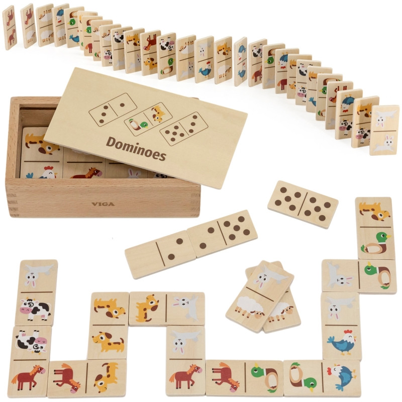 VIGA mediniai domino 2in1 gyvūnai ir skaičiai