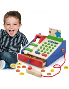 Деревянный кассовый аппарат VIGA с аксессуарами для сканера Монтессори