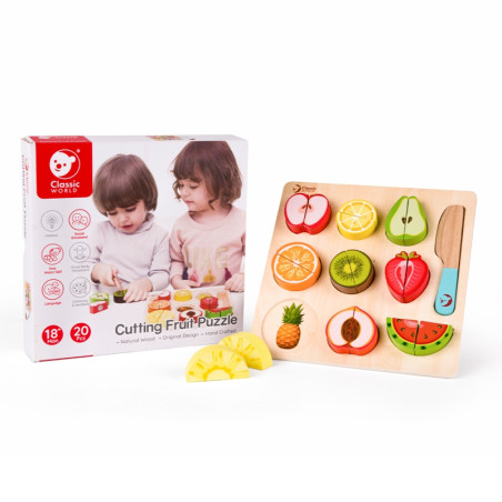 CLASSIC WORLD MONTESSORI Vaisių pjaustymo rinkinys Velcro 20 vnt.