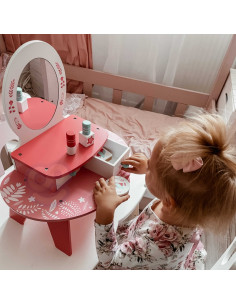 TOOKY TOY rožinis medinis makiažo tualetinis staliukas su veidrodžiu 2